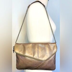 Hobo Leather Convertible Clutch/ Shoulder Bag In Taupe / Grey !